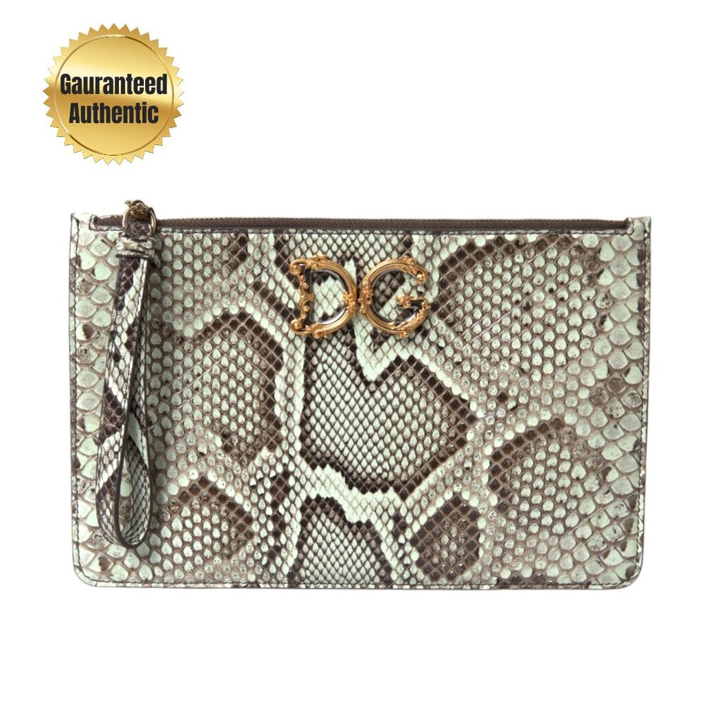 Dolce & Gabbana Aqua Green Leather DG Baroque Hand Purse Clutch